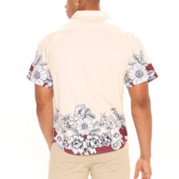 💥3/$30💥NWT Fashion Nova Men's Floral Colorblock SS Woven Top, White/Combo - M - Picture 2 of 9